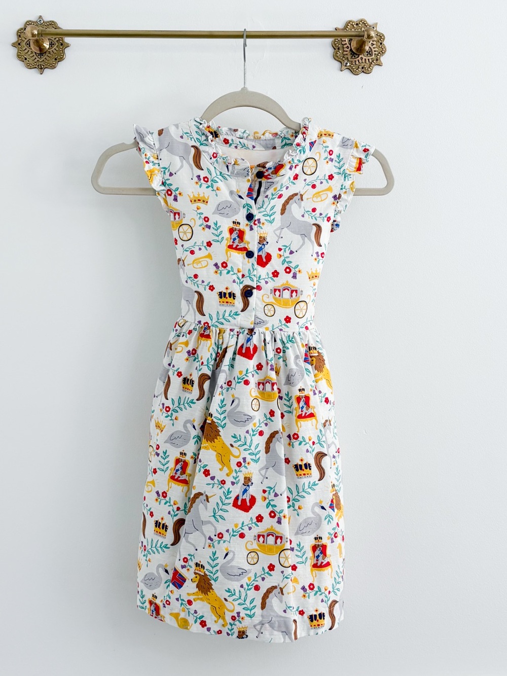 Boden British Toile Crown Print Bow Dress 8 9